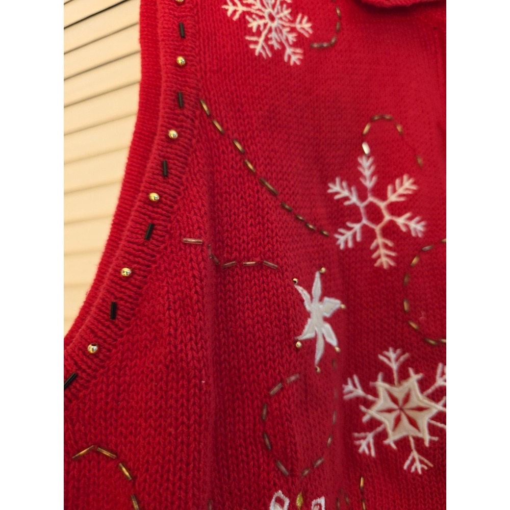 Studio JOY Red Snowflake Zip Sweater Vest XL Ramie Cotton Embroidered Holiday - Picture 4 of 9